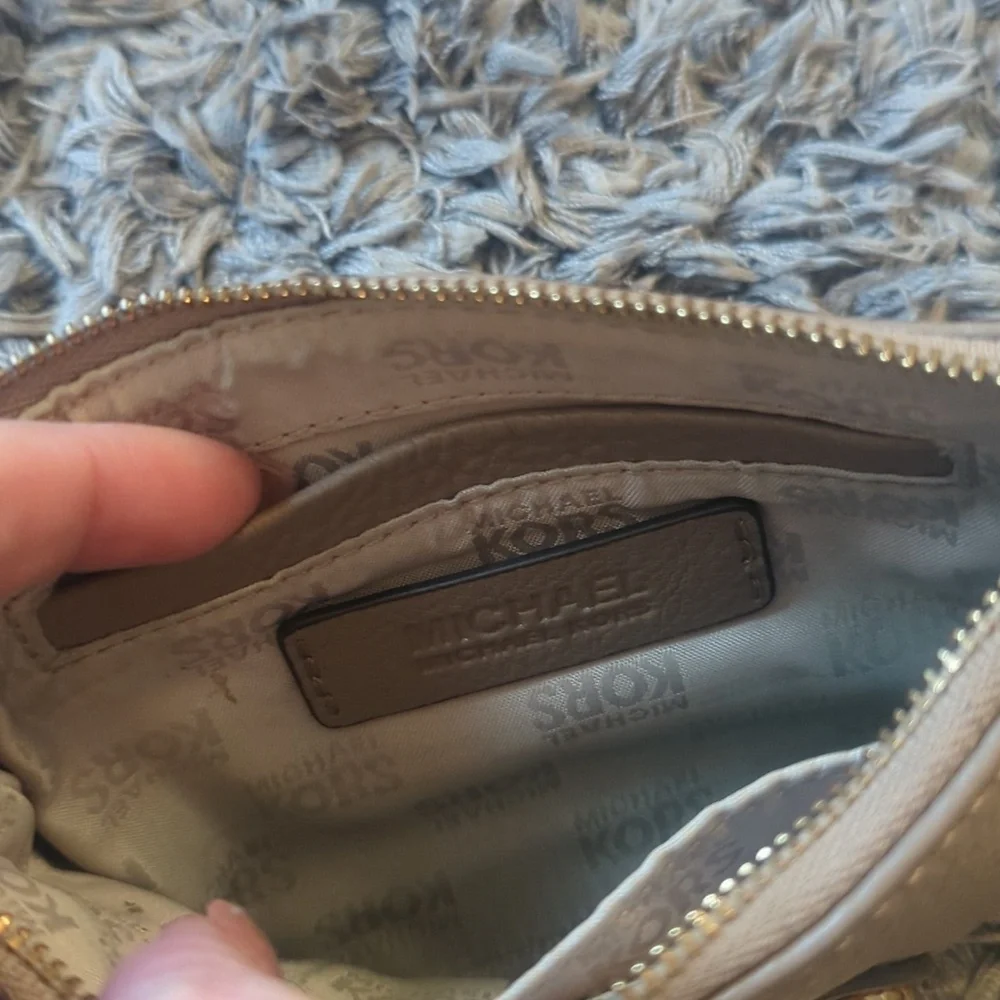Michael Kors Taupe And Gold Wristlet Hand Bag